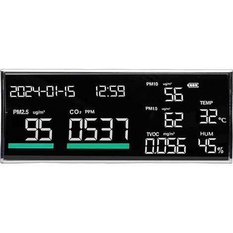 9-in-1 Portable Air Quality Monitor for Home and Hotel Temperature, Humidity, CO2, TVOC, PM2.5, PM1.0, PM10 Tester, 9-Inch LED Screen, Aluminum Alloy for School (1/5)
