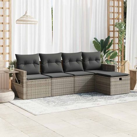 Juego de sofás jardín con cojines 5 pzas ratán sintético gris vidaXL (1/5)