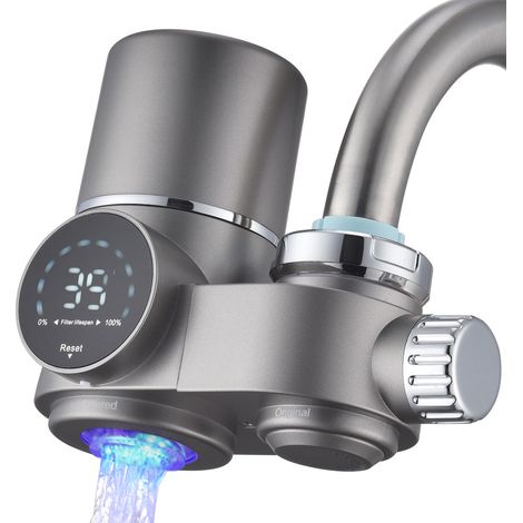 Aihom – Filtre à eau sur robinet – Élimine chlore, sédiments, plomb, fluor – 4 couches de filtration – Écran numérique pour durée de vie (1/5)