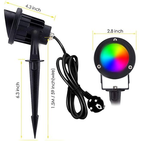 Projecteur extérieur COB sur piquet avec télécommande, éclairage RGB polychrome pour jardin cour pelouse (1/3)