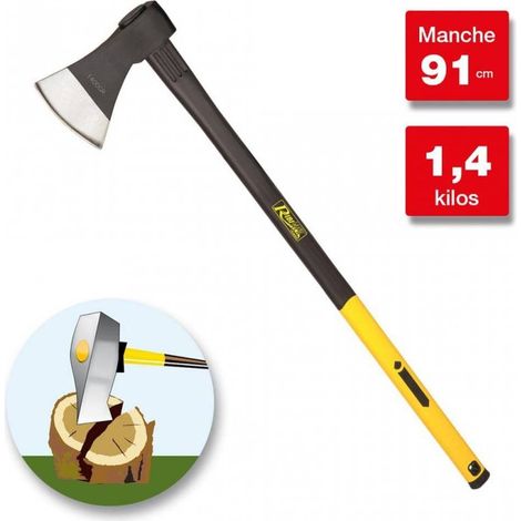 Hache 1,4kg - Manche Tri-Mat. 91 cm - Outil de Coupe Efficace - Fiable - D-Work