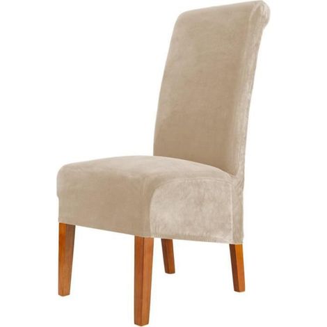 Housse de chaise - - XL - Élastique - Lavable - Beige - Lot de 2 (1/4)