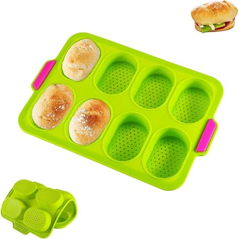 MINKUROW Mini Teglia Da Forno, 8 Griglie Strumenti Di Cottura In Silicone, Teglia Per Pane Croccante, Stampo Per Pane In Silicone Antiaderente Forato, Teglia Per Pane 34,5 X24 Cm (1/4)