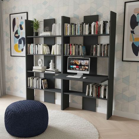 Libreria con scrivania integrata - Ideale per studio, cameretta o soggiorno - Basalto