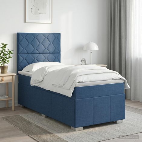 vidaXL Lit boxspring LED avec matelas Bleu 90 x 200 cm Tissu (1/5)