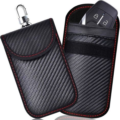 Etui Anti RFID Clé Voiture Signal Blocage Faraday Pochette Sac, Lot de 2 Pochettes Blocage Signal RFID pour Clé Voiture, Étui de Protection Anti RFID en Fibre de Carbone (1/5)