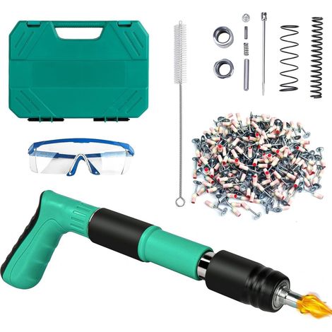 Kit de remachadora neumática, clavadora a gas para hormigón, clavadora, clavadora neumática inalámbrica, con 200 clavos redondos: herramienta de construcción versátil y ecológica.