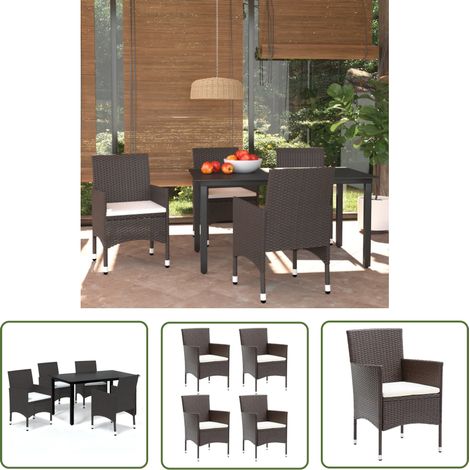 INLIFE Meubles à dîner de jardin et coussins 5 pcs Poly rotin Marron (1/5)