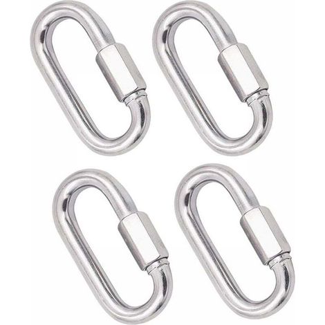 4 Pièces Mousqueton en Acier Inoxydable Robuste, M8 304 Verrouillage Rapide à Vis, Quick Link Keychain Buckle pour la Maison, Le Camping, l'escalade, la Randonnée, Les Voyages,500KG Capa (1/4)