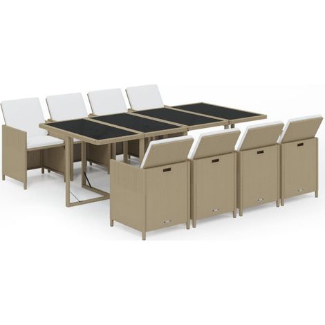 Maison Exclusive - 9-tlg. Garten-Essgruppe mit Kissen Poly Rattan