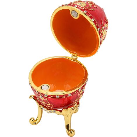 Ornement artisanal créatif en métal en forme d'œuf, émaillé, décoration intérieure, cadeau, boîte à bijoux, rouge (1/5)