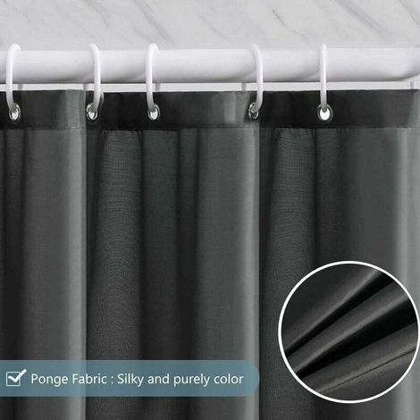 Shower Curtain 240x200 cm, with 16 Hooks, Extra Wide, Weighted, Anti-Mold, Black, Waterproof, Large Bathtub Curtain, Polyester Fabric, Antibacterial, Machine Washable - (1/3)