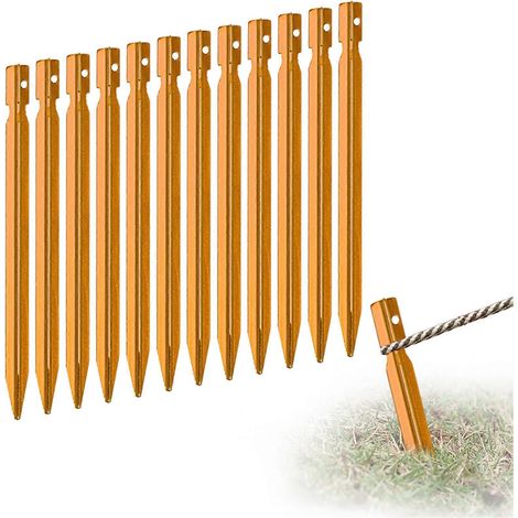 Lot de 12 piquets de tente en alliage d'aluminium de 18 cm, accessoires pour tente, poteaux de sol, abri et bâche de camping.