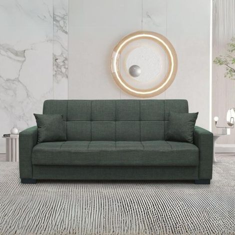 Divano 3 posti funzione letto contenitore NewMalpensa in tessuto verde oliva 225x88x94h (1/5)