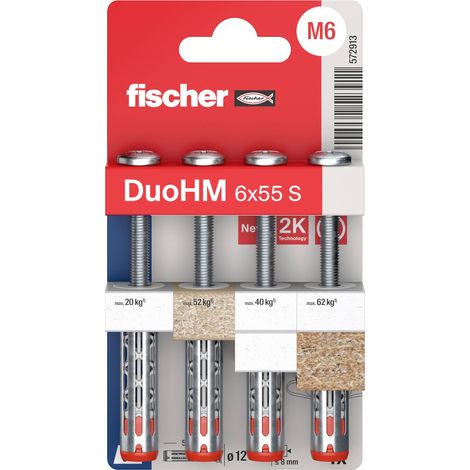 FISCHER - Cheville duohm 6 x 55 mm avec vis empreinte pozidriv blist