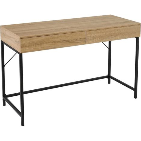 Bureau Secrétaire en Bois et Métal Noir 2 Tiroirs (1/4)