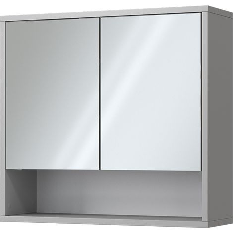 Specchio contenitore bagno Eliza, Grigio, 70 x 65 cm con 2 porte, Vicco