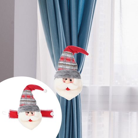 Attache Pour Rideau De Noël - Motif Père Noël Bonhomme De Neige Renne - En Tissu Non Tissé - Pour Décoration Fenêtre Intérieure - Lot De 2 (1/4)