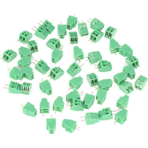 50 pièces / ensemble connecteur de bornier 2 broches 2.54mm PCB circuit de terre borniers connecteur de bornier à vis basse fréquence (vert) (1/5)