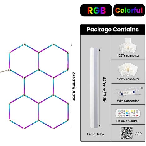 Luz LED, diseño hexagonal, control Bluetooth, 5 orificios (1/2)