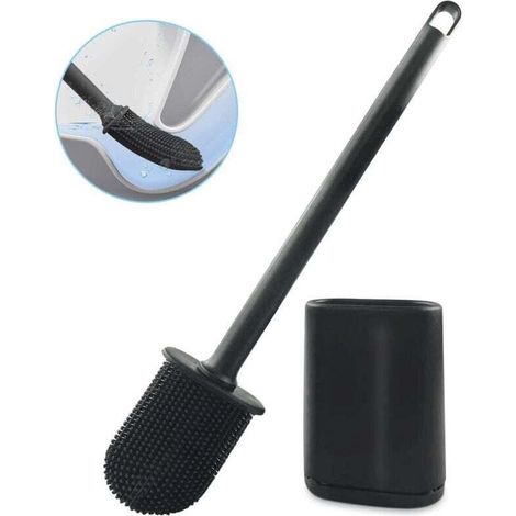Brosse WC Suspendue En Silicone Noir Avec Tête Plate Pour Salle De Bain Nettoyage Toilettes (1/4)