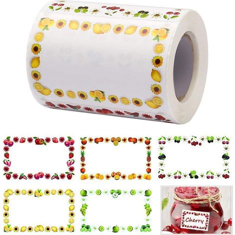 1 rouleau/250 pièces étiquettes de pot, étiquettes de congélateur d'aliments étiquettes de pot de confiture auto-adhésives 6,5x4CM étiquettes collantes de fruits mignons (1/5)