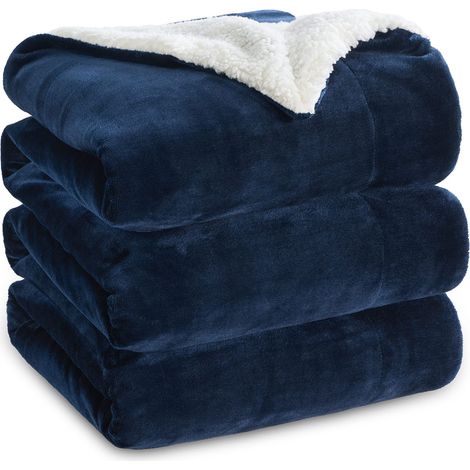 Plaid Polaire Sherpa Couverture - Bleu Marine, 230x270 cm Plaid Canape Grande Taille, Douce et Chaude Double Face avec Fourrure d'agneau et Tissu Polaire pour Canapé et Lit, Épais (1/5)