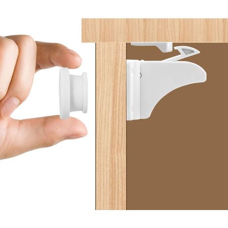 Serrature di sicurezza per armadi e cassetti a prova di bambino (10 serrature + 2 chiavi), serratura magnetica per armadietti, adatta a bambini e neonati, non richiede forature o viti, colore bianco. (1/5)