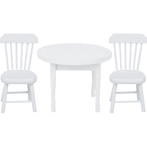 Table ronde miniature blanche avec chaises pour maison de poupée 1:12, mobilier en bois, accessoires de décoration (1/5)