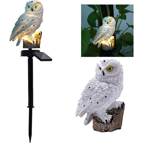 Lampe solaire de jardin, lampe solaire en résine étanche en forme de hibou pour décoration d'éclairage extérieur (blanche)-AquaForge