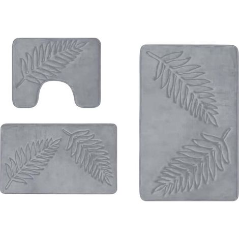 Badezimmermatten-Set, 3-teilig, rutschfest, saugfähig, grau (1/5)