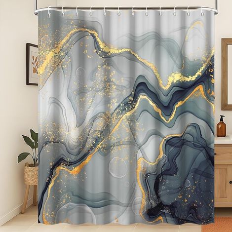 150x200cm Rideau de Douche Marbre Noir Gris Or Pois Imperméable Polyester Rideau de Salle de Bain Luxe Moderne Esthétique Artistique Lavable Résistant à la Moisissure Tissu Décoratif (1/5)