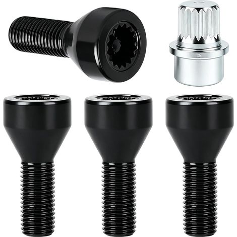 Lot de 4 Boulons de Roue Antivol M12 x 1,5mm avec Clé  Vis de Sécurité avec Assise Conique 60°, Compatible avec Série 1, 3, 5, Z4, Accessoires de Jantes en Alliage (1/5)