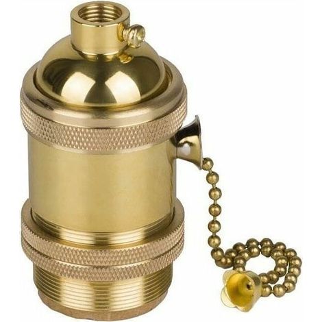 Portalampada Tigrezy Vintage E27 con base e interruttore a catenella, colore rame e ottone. (1/4)