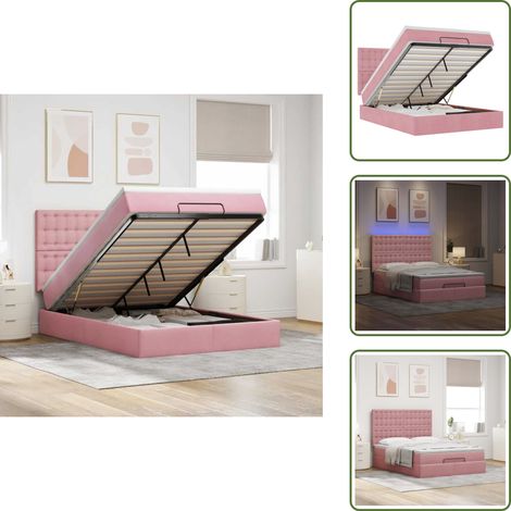 Stoccaggio sotto il letto - vidaXL Struttura Letto Pouf con Materassi Rosa 140x200 cm in Velluto - Luci a LED