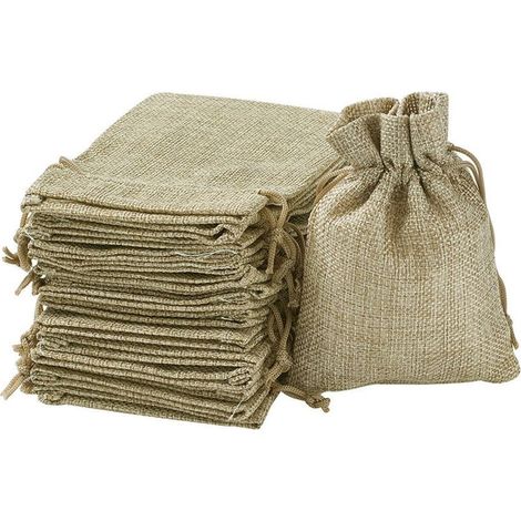 Lot de 100 sachets en lin naturel 13,5 x 9,5 cm – Cordon de serrage pour emballage cadeau – Rangement clés, bijoux, bonbons (1/5)