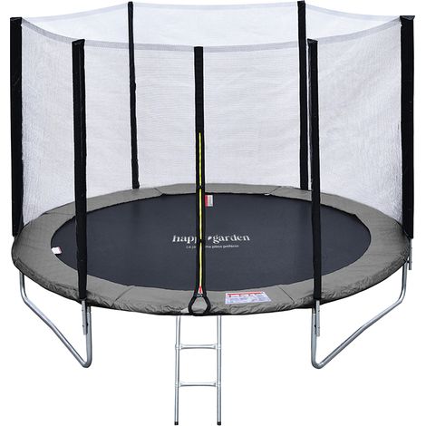 Premium Pack Trampolino 180 cm reversibile grigio / rosa CAIRNS + rete, scala, copertura e kit di ancoraggio