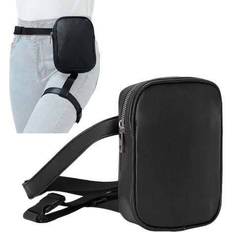 Waterproof Black Motorcycle Leg Bag, Multi-Purpose Belt Pouch, Motorcycle Accessory, 12.5 x 5 x 18 cm, Removable Faux Leather, Suitable for Running, Cycling, Hiking and Travel (1/5)