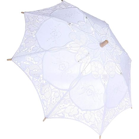 Vintage Lace Parasol, Lady Wedding Lace Umbrella Sunshade Umbrellas Party Bride Photo Shoot Decor, for Christmas Party Decoration (L-White) (1/5)