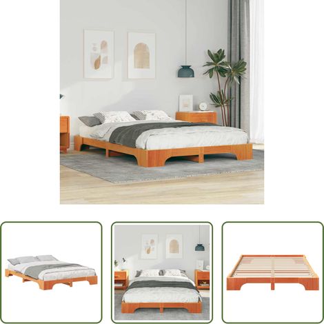 vidaXL Lit moderne - Cadre de lit Marron 140 x 220 cm Pin massif (1/5)