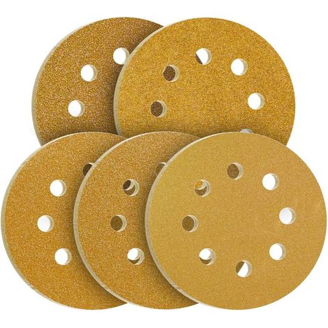 Lot de 100 disques abrasifs 125mm – Assortiment grains 40/60/80/120/240 – Oxyde d'aluminium pour ponçage bois et métal – Pré-perforés pour aspiration - 100pcs