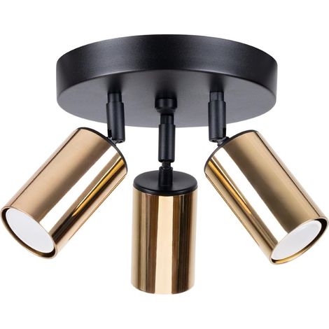 Applique - Plafonnier - Lampe Décorative - Lampe LED - Faible Consommation - GU10, 3x max 10W LED, 230V, 50Hz - Noir/Or - 19,5x19,5x20cm (1/5)
