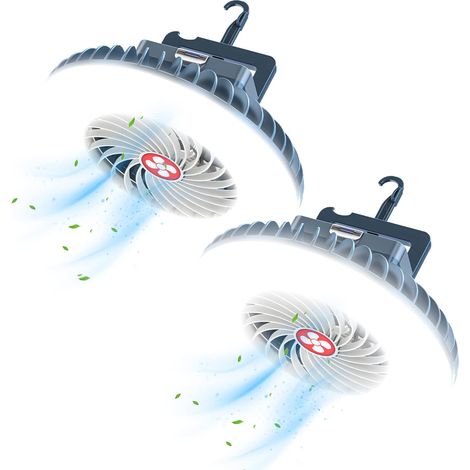 Lot de 2 ventilateurs de camping portables avec lanterne LED, ventilateur de tente étanche rechargeable par USB avec crochet et aimant de suspension, ventilateur de survie multifonctionnel (1/5)