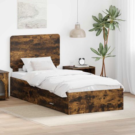 Estructura de cama con cabecera Roble ahumado 90 x 190 cm