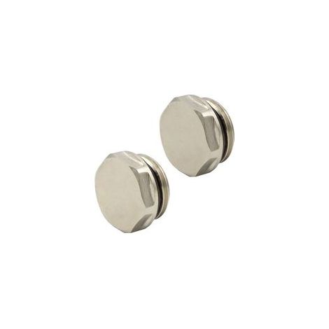 Lot de 2 bouchons d'obturation pour radiateur et distributeur 1/2", auto-scellant, en laiton nickelé