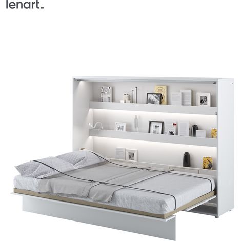 Cama abatible Lenart BED CONCEPT 04 140x200 horizontal blanco mate (1/5)