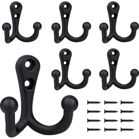 6 Pièces Crochet de Manteau Rétro Double Métal Crochets Noir Rétro Patère Porte Manteau pour Porte Manteau Salle de Bain Cuisine (1/5)