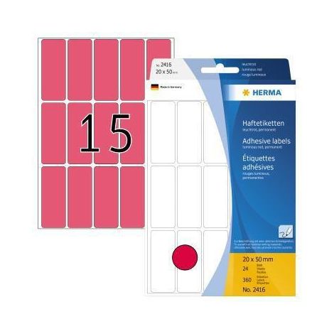 HERMA Vielzwecketikett 2416 20x50mm leuchtrot 360 St./Pack. (1/2)