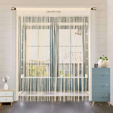 String Porte Rideau décorations de fenêtre diviseur de pièce décorations de Chambre Rideau Simple pour fenêtre 200x200cm Champagne (1/5)