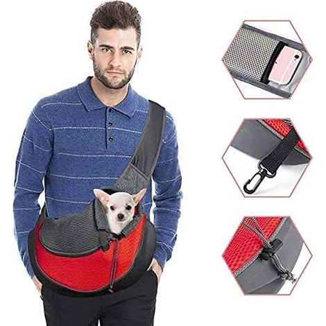 Hundetragetasche, verstellbare Schultertasche für Katzen und Welpen, Reisetasche für kleine Haustiere, Hundehandtasche mit atmungsaktivem Netzbeutel, tragbare Hundetasche für Märkte im Freien – Rot (1/5)